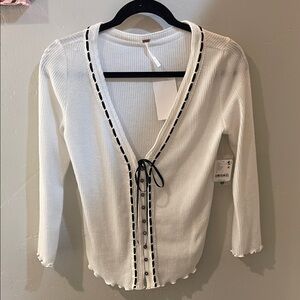 Free People White Cardigan with Black Trim